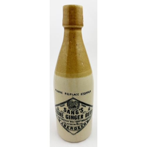 140 - SANGS ABERDEEN GINGER BEER BOTTLE. 8.5ins tall, ch., t.t., square swing stopper type lip - flake to ... 