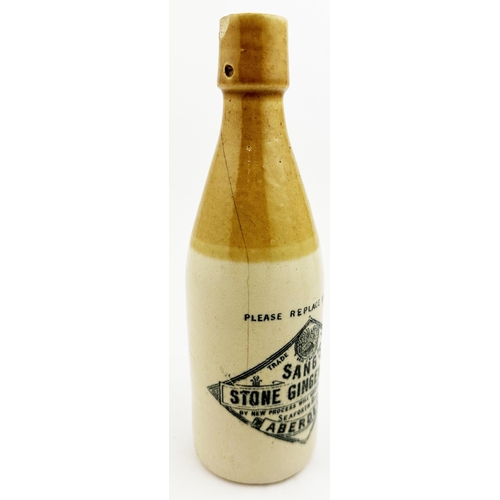 140 - SANGS ABERDEEN GINGER BEER BOTTLE. 8.5ins tall, ch., t.t., square swing stopper type lip - flake to ... 