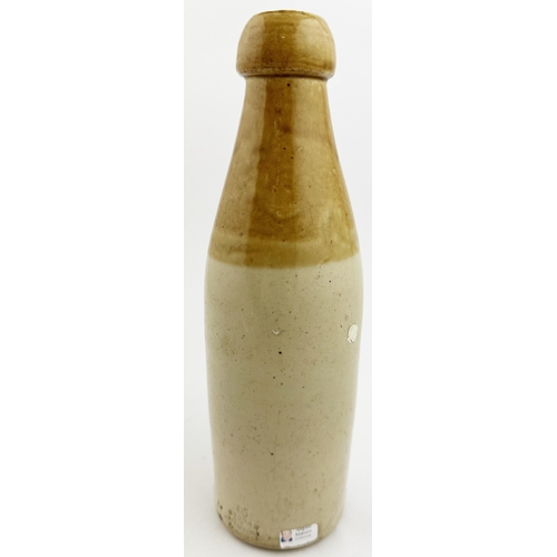 141 - JAMES WILSON WICK GINGER BEER BOTTLE. 8.8ins tall, ch., t.t., cork blob top (inside 2 lines/ flaws?)... 