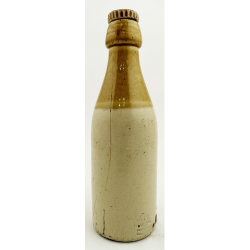 145 - VYNER LEITH GINGER BEER BOTTLE. 8.5ins tall, ch., t.t., screw blob top (inner chips) plus pottery st... 