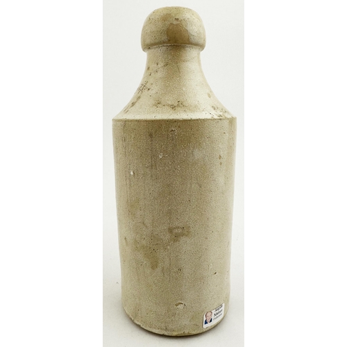 53 - JOHN ANDREW & CO CUMNOCK GINGER BEER BOTTLE. 7ins tall, std, all white, cork blob lip. Very dark blu... 