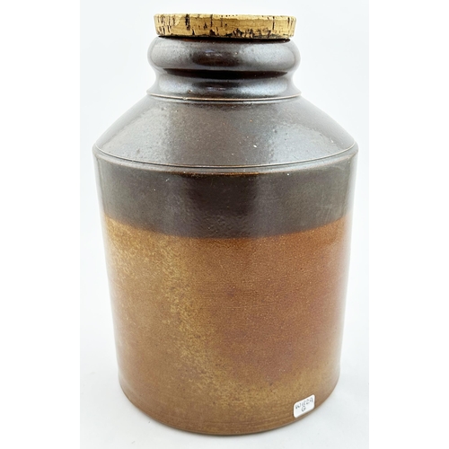 102 - TADDY & CO LONDON SNUFF JAR. 9.5ins tall. T.t. (dark brown top, lower mid, variating, brown) shop di... 