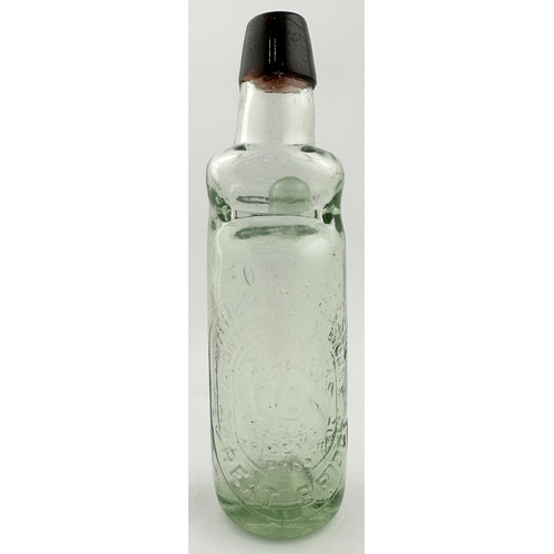 147 - J TRENTHAM & SON GREAT BRIDGE COLOURED LIP BULB NECK CODD BOTTLE. 9ins tall, aqua glass, strong deep... 