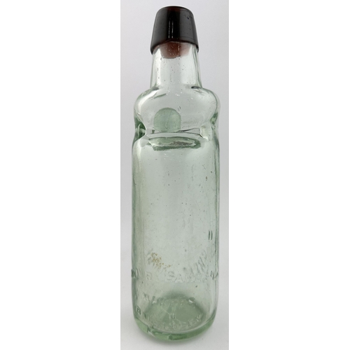 147 - J TRENTHAM & SON GREAT BRIDGE COLOURED LIP BULB NECK CODD BOTTLE. 9ins tall, aqua glass, strong deep... 