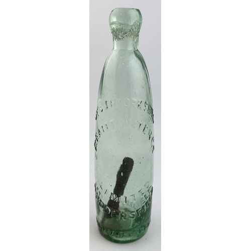 151 - SOUTH YORKSHIRE AERATED WATER CO HUDDERSFIELD BARRET & ELERS PATENT BOTTLE. 9.1ins tall, aqua glass,... 