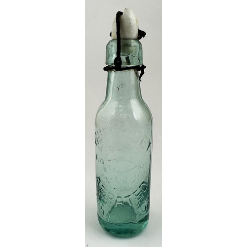 154 - GUERNSEY AERATED WATERS PATENT (or Birds or Domaille & Collass?). 8ins tall, aqua glass, stoneware s... 