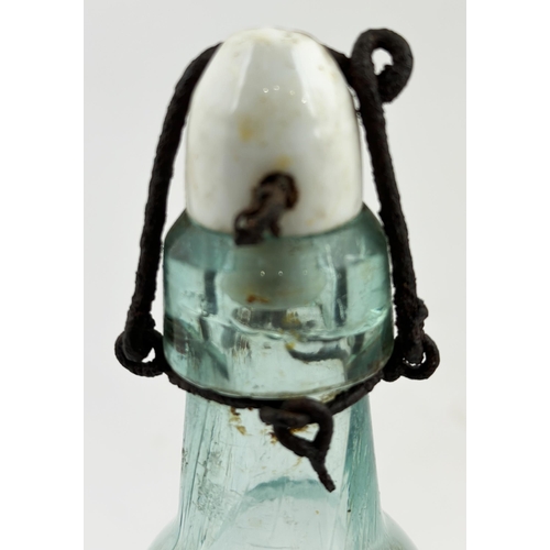 154 - GUERNSEY AERATED WATERS PATENT (or Birds or Domaille & Collass?). 8ins tall, aqua glass, stoneware s... 