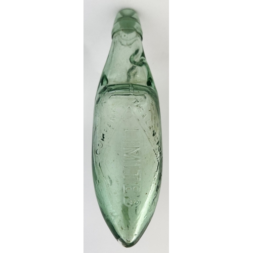 155 - A LANGFORD MINERAL WATER COMPANY CODD HAMILTON HYBRID BOTTLE. 9.7ins long, aqua glass, 10oz capacity... 