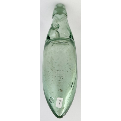 155 - A LANGFORD MINERAL WATER COMPANY CODD HAMILTON HYBRID BOTTLE. 9.7ins long, aqua glass, 10oz capacity... 