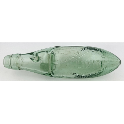 155 - A LANGFORD MINERAL WATER COMPANY CODD HAMILTON HYBRID BOTTLE. 9.7ins long, aqua glass, 10oz capacity... 