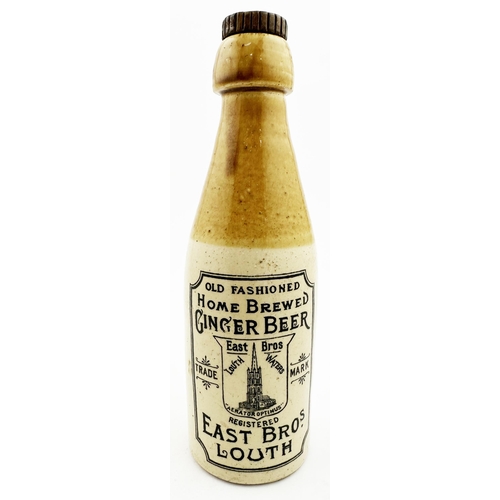 Svømmepøl skuffe Blossom EAST BROS LOUTH GINGER BEER BOTTLE. 8.3ins tall, ch., t.t., blob screw top  - with wooden stopper. An