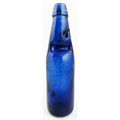 200 - BLUE PERU CODD BOTTLE. 9.2ins tall, a superb bright cobalt blue 10oz standard codd bottle. Front emb... 