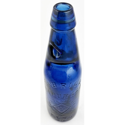 200 - BLUE PERU CODD BOTTLE. 9.2ins tall, a superb bright cobalt blue 10oz standard codd bottle. Front emb... 