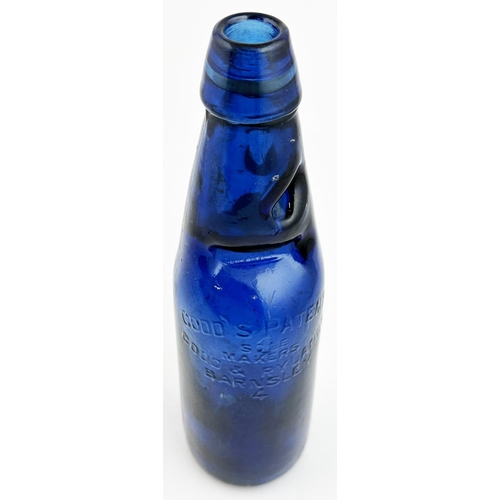 200 - BLUE PERU CODD BOTTLE. 9.2ins tall, a superb bright cobalt blue 10oz standard codd bottle. Front emb... 