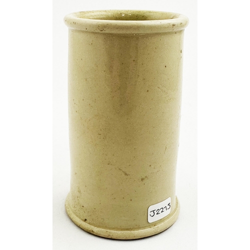 35 - BEDFORD CYLINDER CREAM POT. 4.5ins tall. HARRY BULL/ THE CREAMERY/ BEDFORD. Heavy stoneware cylinder... 