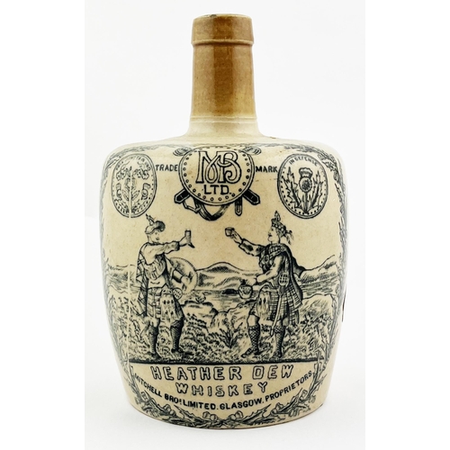 300 - HEATHER DEW WHISKEY JUG. 7ins tall. Double sided print, rear handle, THE GREYBEARD to rear. Port Dun... 