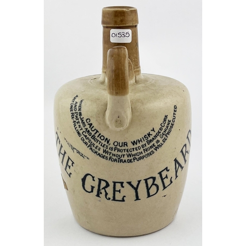 300 - HEATHER DEW WHISKEY JUG. 7ins tall. Double sided print, rear handle, THE GREYBEARD to rear. Port Dun... 