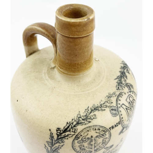 300 - HEATHER DEW WHISKEY JUG. 7ins tall. Double sided print, rear handle, THE GREYBEARD to rear. Port Dun... 