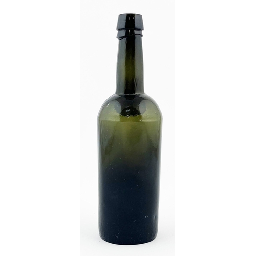 310 - SEALED WINE BOTTLE. 9ins tall. Olive green glass, tall neck, seal HWC, base pontil. Minor base ding ... 