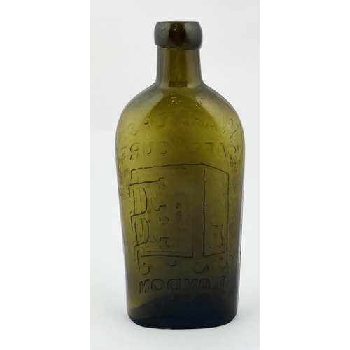 311 - LONDON WARNERS SAFE CURE BOTTLE. 7ins tall. Olive green glass, half pint, familiar front embossing. ... 