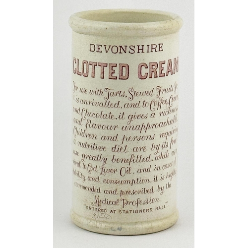 331 - HORNERS DEVONSHIRE CYLINDER CREAM. 4.5ins tall. Red transfer to both sides. Slight discolouration & ... 