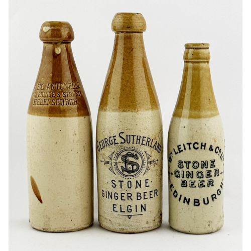 340 - SCOTTISH GINGER BEER TRIO. Tallest 9ins. T.t., imp. HELENSBURGH, black transfer ELGIN & EDINBURGH. D... 