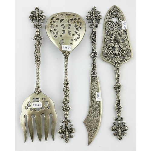 342 - PAIR OF VINTAGE CHERUB SERVING SPOON & FORK plus knife & cake server. Largest 10ins. Ornate Italian ... 