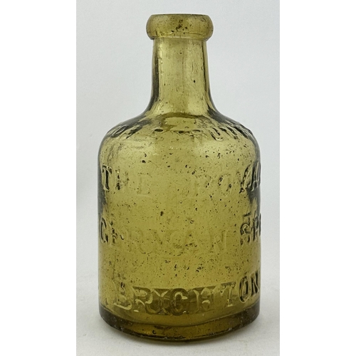 BRIGHTON SELTZER BOTTLE. 5.5ins tall. Light olive green glass, heavily ...