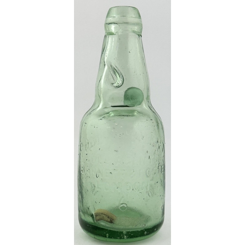 620 - MANCHESTER DUMPY CODD BOTTLE. 7.5ins tall. Aqua glass, light embossing to both sides. P H MURAT & CO... 