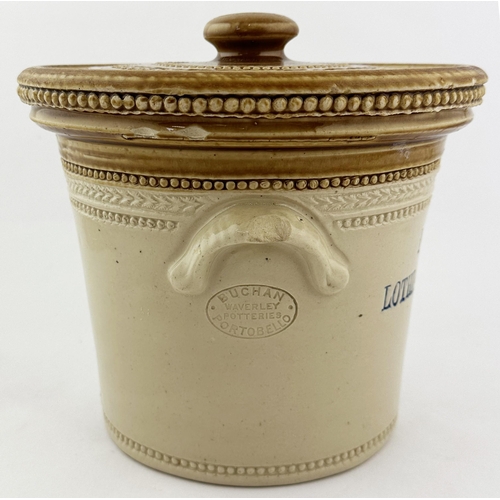 653 - EDINBURGH BUTTER CROCK. 8ins tall. Impressed PURE BUTTER/ LOTHIANS DAIRY CO LTD. With lid. Buchan p.... 