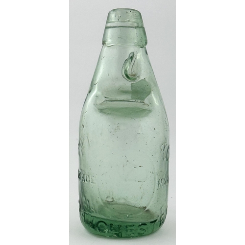 621 - MANCHESTER DUMPY CODD BOTTLE. 7.5ins tall. Aqua glass, light embossing to one side. P H MURAT & CO/ ... 