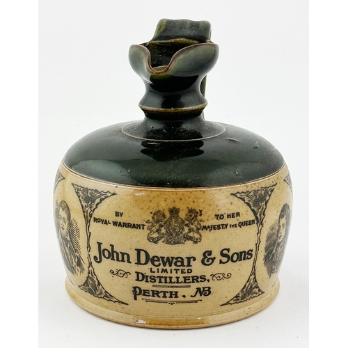 622 - DOULTON LAMBETH JOHN DEWAR & SONS WHISKY JUG. 6ins tall. Green top, black transfer, rear handle, bas... 