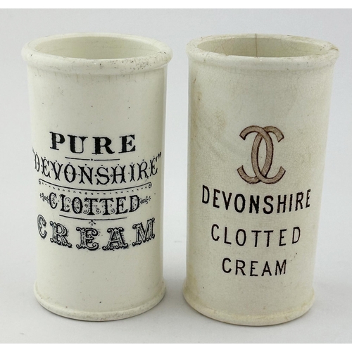 623 - DEVONSHIRE CYLINDER CREAM DUO. Tallest 4.5ins. One brown transfer with base mark, hairline plus blac... 