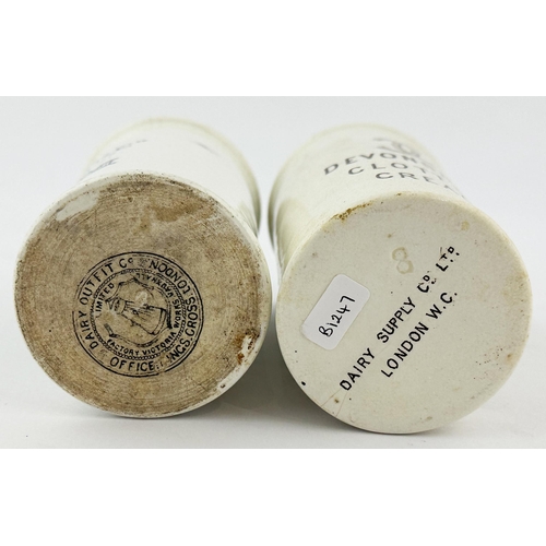 623 - DEVONSHIRE CYLINDER CREAM DUO. Tallest 4.5ins. One brown transfer with base mark, hairline plus blac... 