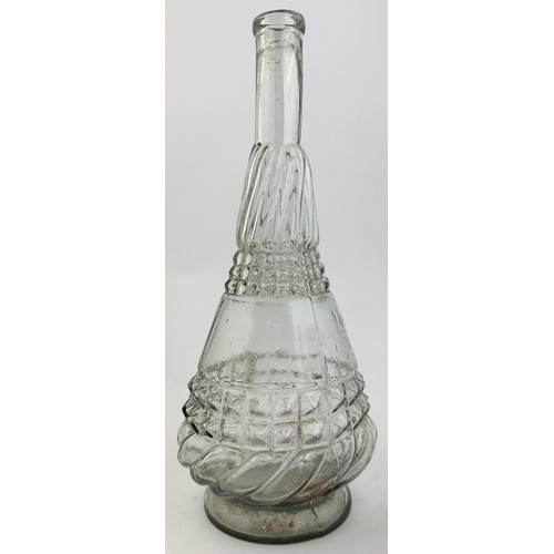 133 - PEPPER SAUCE TYPE BOTTLE. 10.3ins tall. Clear glass with an aqua tinge where thickest. Extremely hea... 