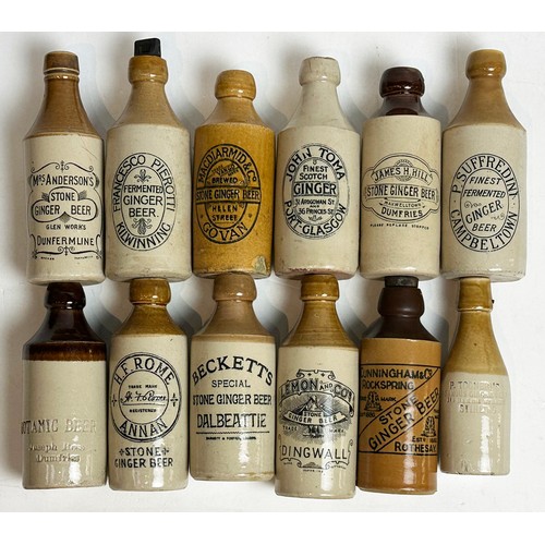 322 - SCOTTISH GINGER BEER GROUP. Tallest 8ins. Inc. Port-Glasgow, Dingwall, Campbeltown, Kilwinning, Anna... 