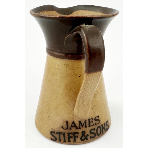 22 - JAMES STIFF & SONS PICTORIAL WATER JUG. 4.5ins tall. Salt glaze, t.t. very dark brown top. A very fi... 