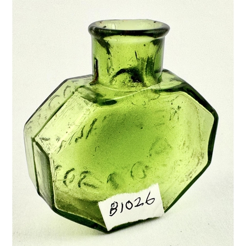 23 - NEUROLINE POISON. DP p40. 1.5ins tall. Emerald green flattened hexagonal, thin flared lip. Very heav... 