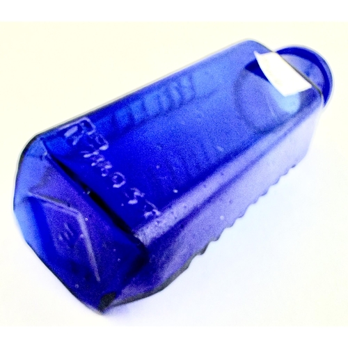 24 - ETON STAR PATENT POISON BOTTLE. DP p58. 4ins tall. Vibrant cobalt blue, square base section with thr... 