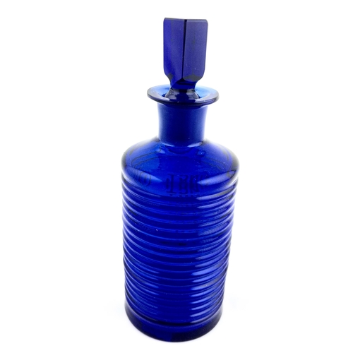 30 - POTHS POISON BOTTLE. DP 153. 7.15ins tall to stopper top. Vibrant cobalt blue. Curcular with angled ... 