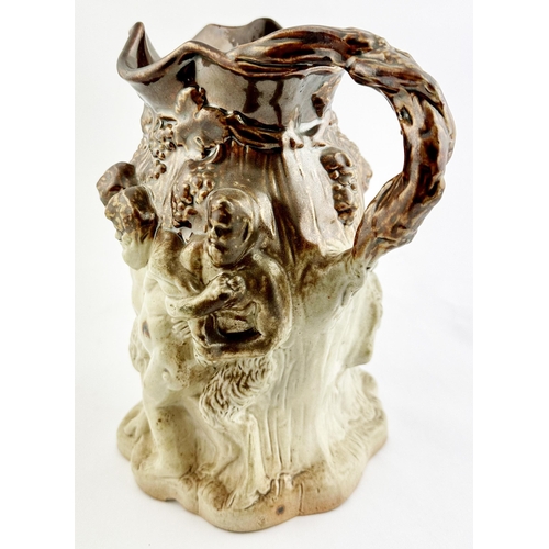 50 - LONDON MADE SATYR JUG. 8.6ins tall. Large t.t. salt glaze handled jug. Absolutely magnificently mode... 