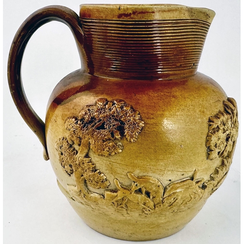 51 - SPRIGGED HUNTING JUG. 6.7ins tall. A fine classic sprigged large size hunting jug, rear handle. T.t.... 