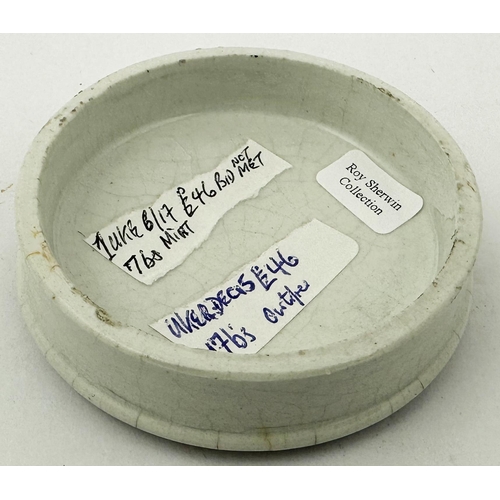 103 - SOUTH WALES POT LID. (APL pg 627,69a) 2.8ins diam. MANNINA HERBAL OINTMENT/ FISHGUARD SOUTH WALES/ C... 