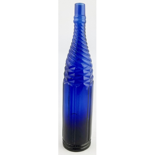 66 - WHIRLEY SALAD OIL BOTTLE. 12.9ins tall, sheared lip, cobalt blue glass. Heavy embossing, elegant tal... 