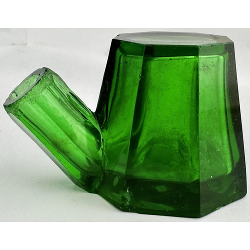 80 - MINIATURE TEAKETTLE INK BOTTLE. 1.7ins tall, late Victorian. Delightful vivid emerald green glass. E... 