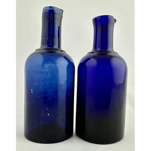 85 - HYDE 61 FLEET ST LONDON INK BOTTLE DUO. 5.2ins tall. Mid blue and deep cobalt blue. Minor upright sh... 