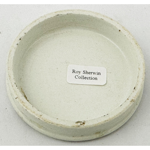 94 - EXETER COLD CREAM POT LID. (APL pg 81,17) 2.4ins diam. Clean black transfer with 7 lines of writing ... 