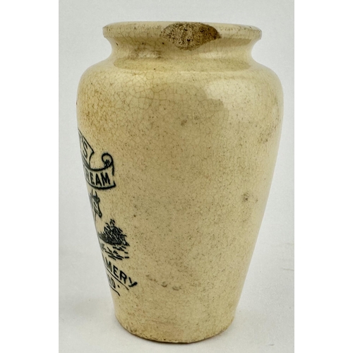 129 - BRADFORD SCOTTS 129. CREAMERY CREAM POT. 3.8ins tall. Off white body, black transfer SCOTT�S/ SPECIA... 