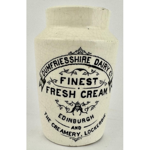 130 - EDINBURGH & LOCKERBIE CREAM POT 4.1ins tall. Bright white pot with strong, ornate, black transfer, l... 