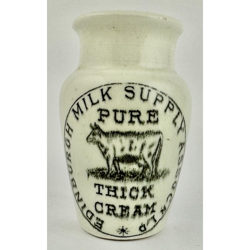 131 - EDINBURGH MILK SUPPLY ASSOC.CREAM POT. 4.1ins tall. All white body, strong black transfer featuring ... 